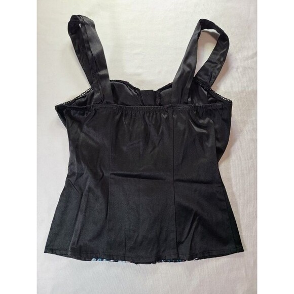 Black Paisley Corset Top Sleeveless Rhinestone Button Detail Sweetheart Neck - Picture 2 of 5